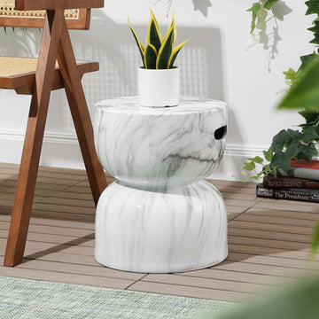 Varavara 14.75" Contemporary Modern Marble Glaze Drum Indoor/Outdoor Garden Stool - JONATHAN Y